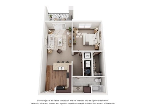Floor plan for 1 bed, 1 bath, 850 sqft